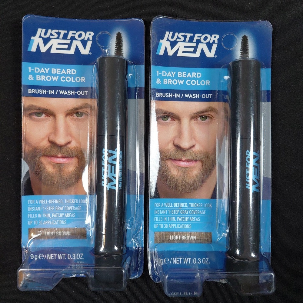 2 Pack JUST FOR MEN 1-Day Beard & Brow Color Light BROWN 0.3 Fl Oz. Each New
